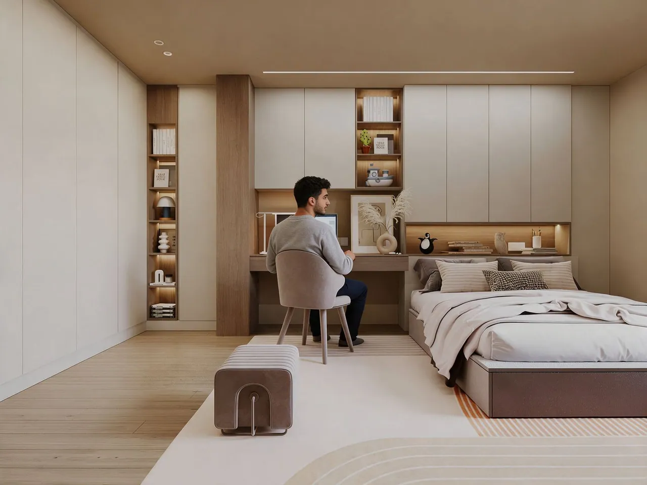 Oak Residence — Desk & bed