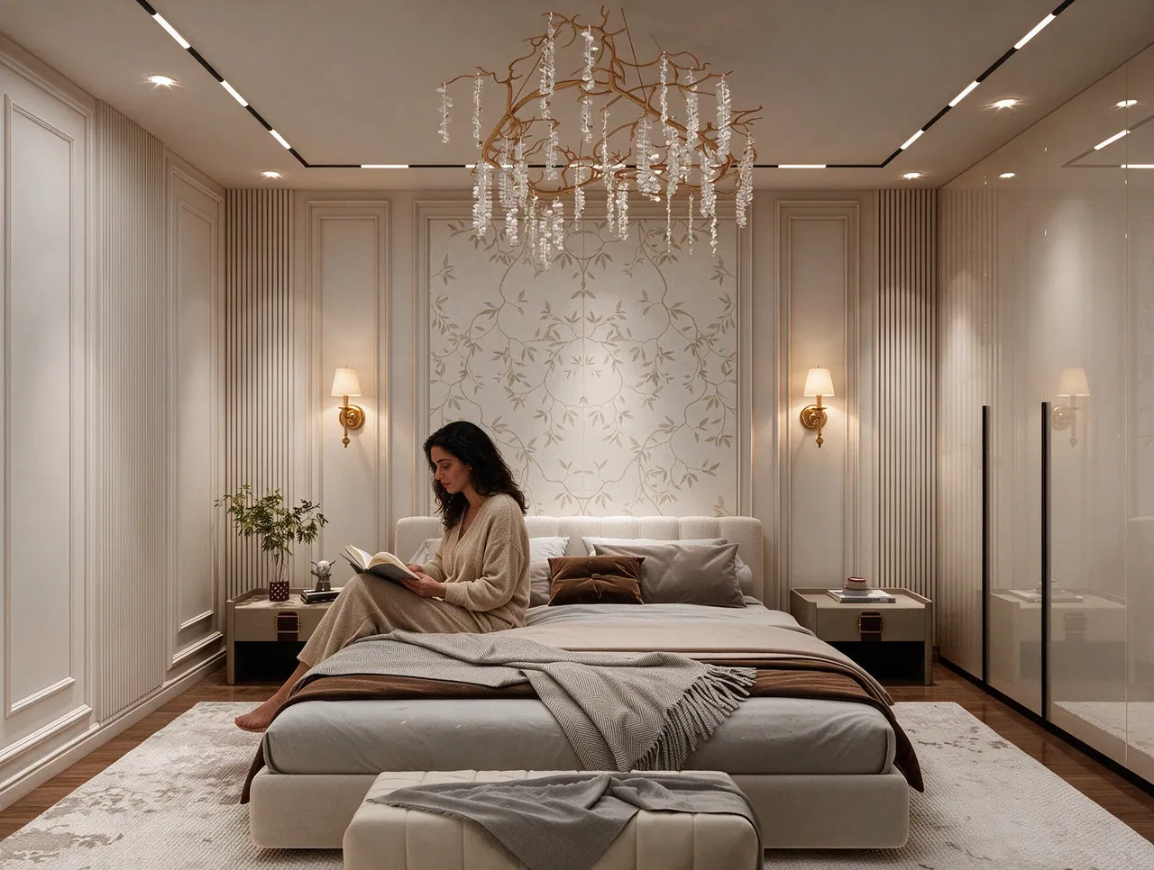 Master Suite — panelled bedroom with botanical paper