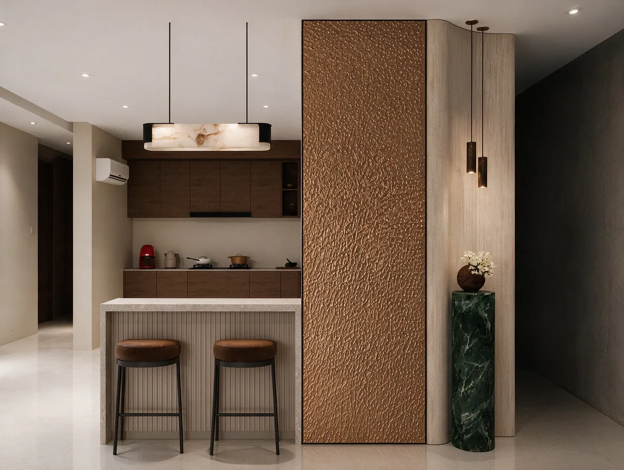 Travertine Residence — Kitchen & bar